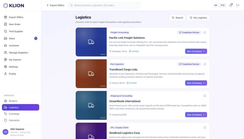 Área de serviços com parceiros de logística